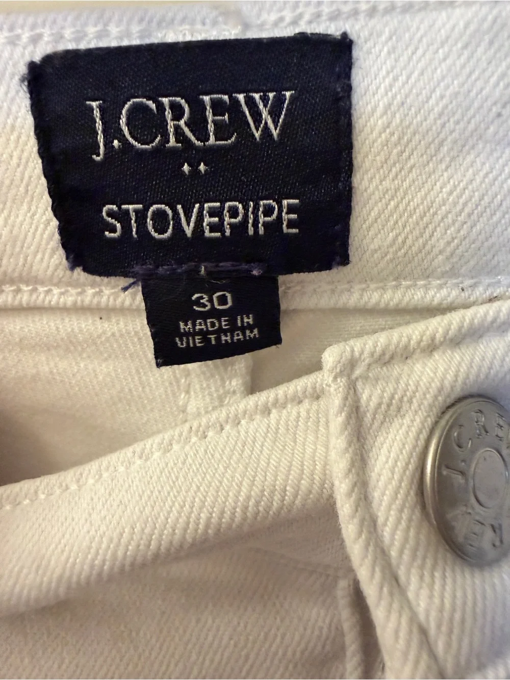 J. Crew White Straight-Leg Stovepipe size 30 Jeans with Frayed Hem